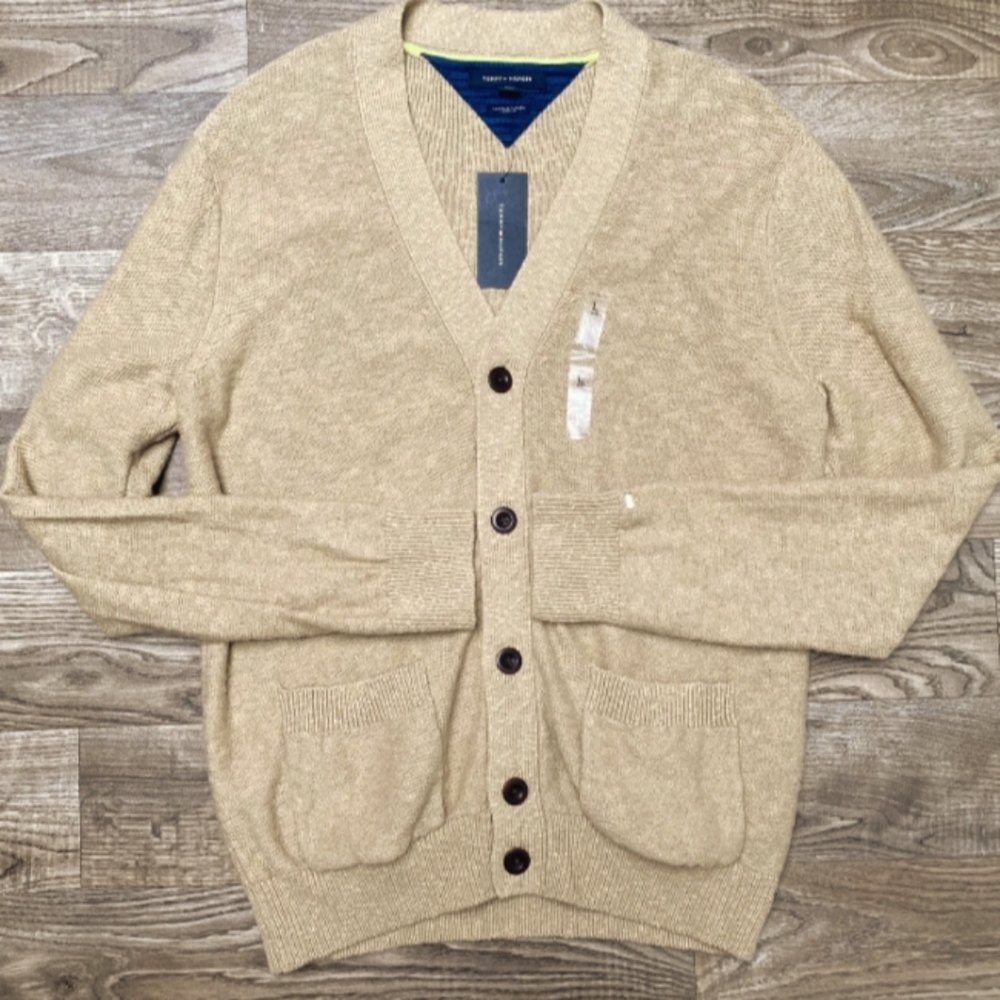Tommy Hilfiger Men Linen Cotton Cardigan Textured Knit Sweater